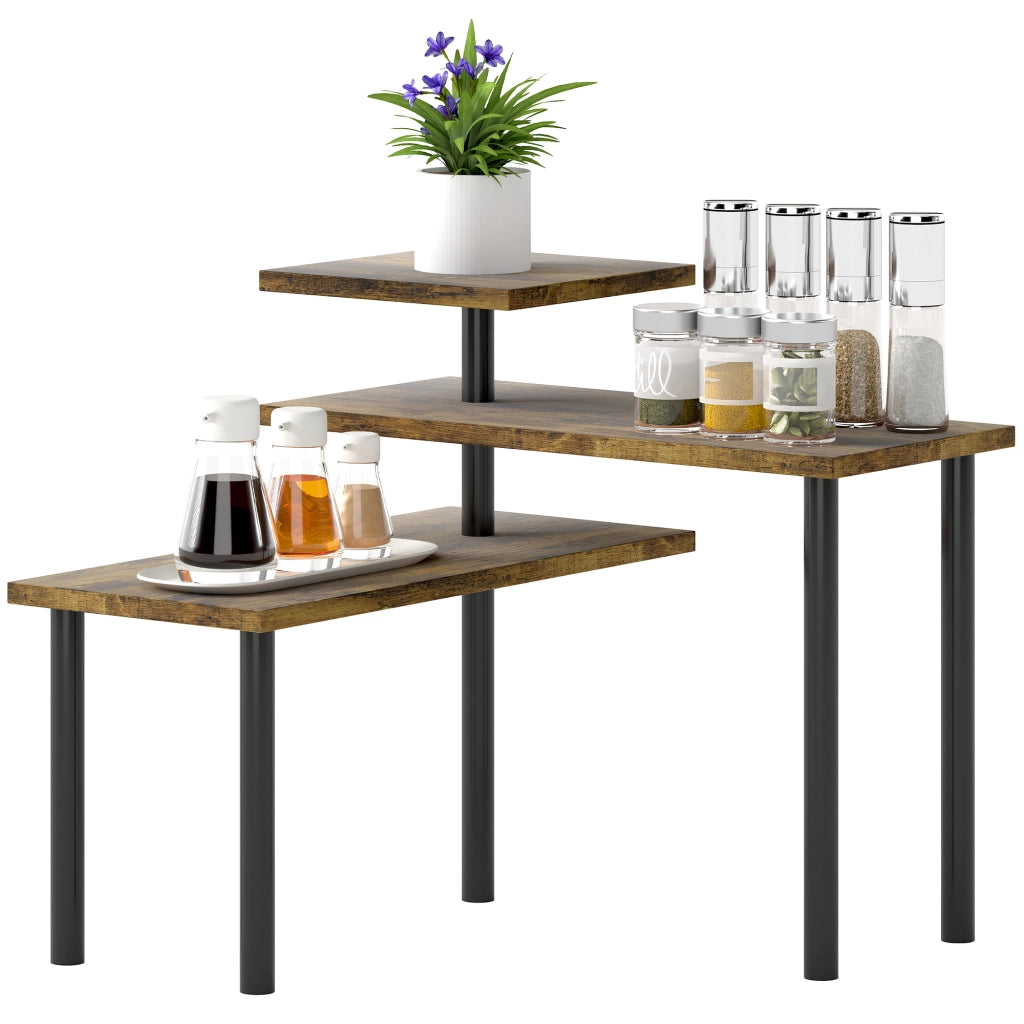Scaffale Cucina a 3 Livelli Girevoli Salvaspazio in Legno e Acciaio, 40x10x36.5 cm, Marrone Rustico
