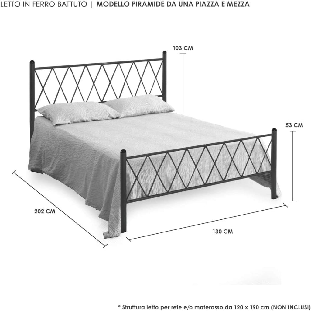 Letto in Ferro Battuto Moderno una piazza e mezza PIRAMIDE cm 120x190 Artigianale colore Rame