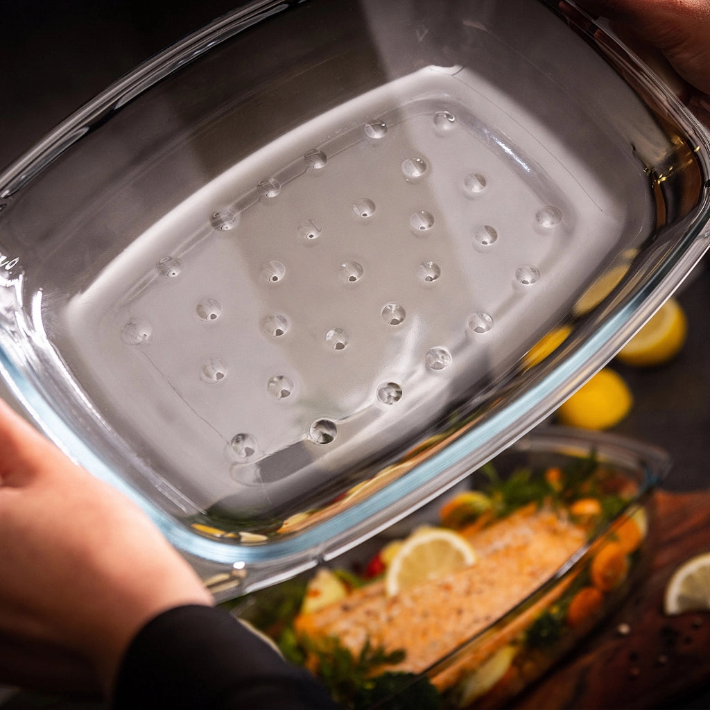 Teglia da forno rettangolare in vetro KADAX con coperchio, 4,1 litri