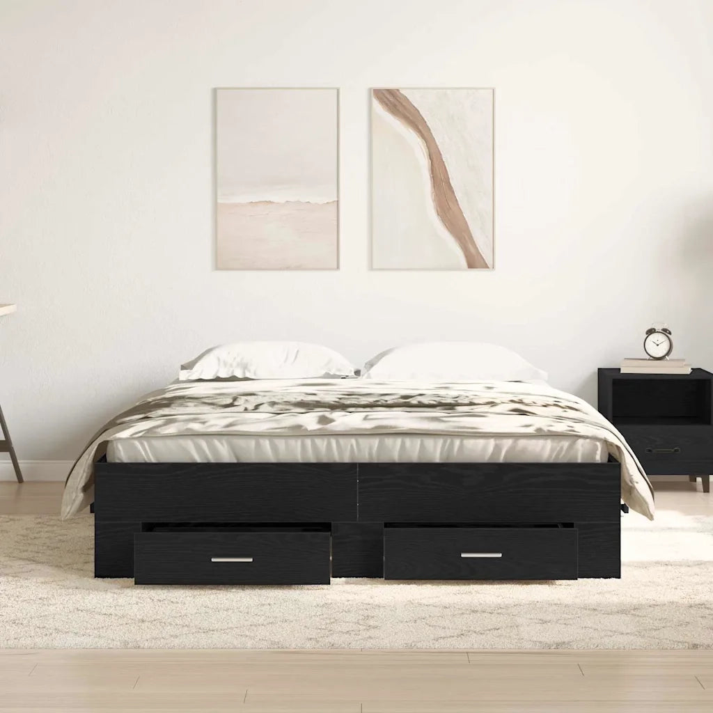 Struttura del letto-Giroletto Rovere Nero 140 x 200 cm Legno multistrato 877981