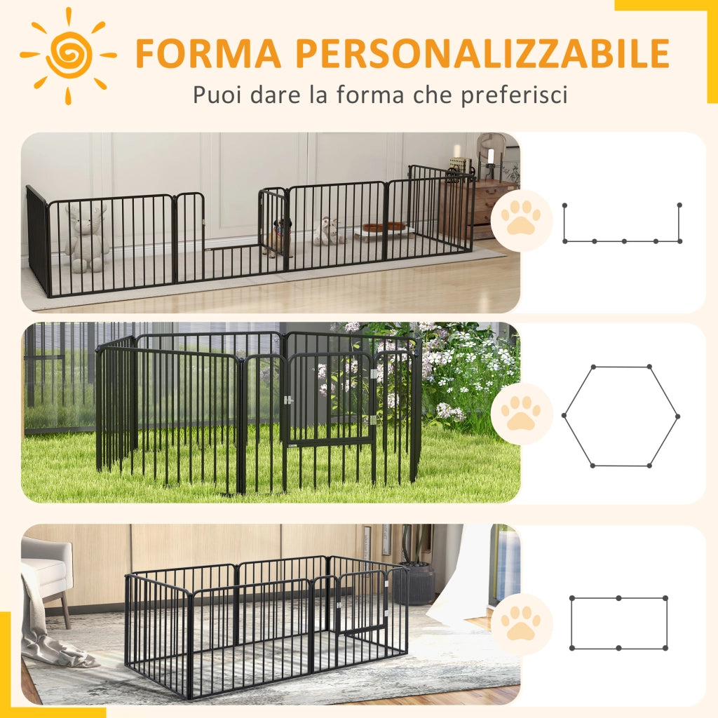 Recinto per Cani 6 Pannelli ¨C Minimal ¨C Acciaio 164x83x60 Nero