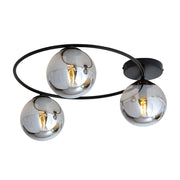 Plafoniera Minimal 3 Luci Perseo In Acciaio Nero E Sfere In Vetro Fumè