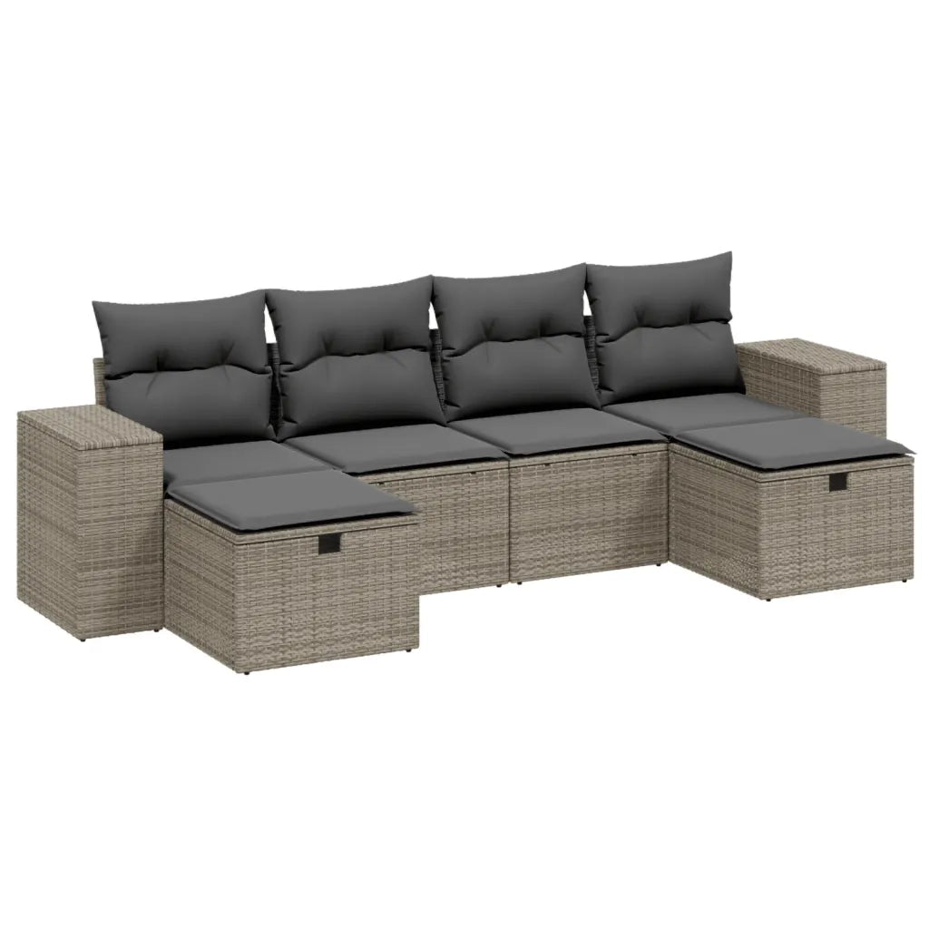 Set Divano da Giardino 6pz con Cuscini Grigio Chiaro Polyrattan 3264478