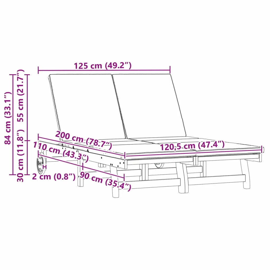 Lettino da sole Marrone 125 x 200 x 84 cm 3325192