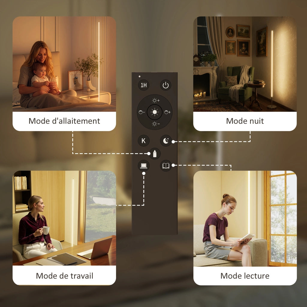 Lampada da terra LED dimmerabile ¨C Xylo ¨C con telecomando e interruttore a pedale, ?20x150cm, argento