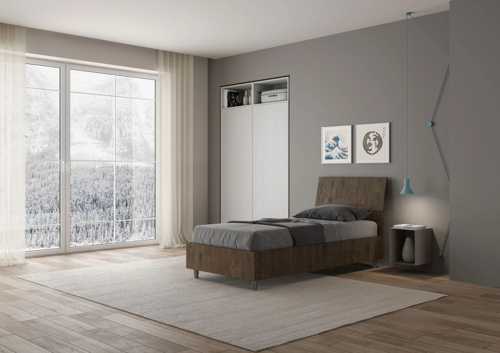 BS COM Letto singolo contenitore 80x190 testata inclinata noce