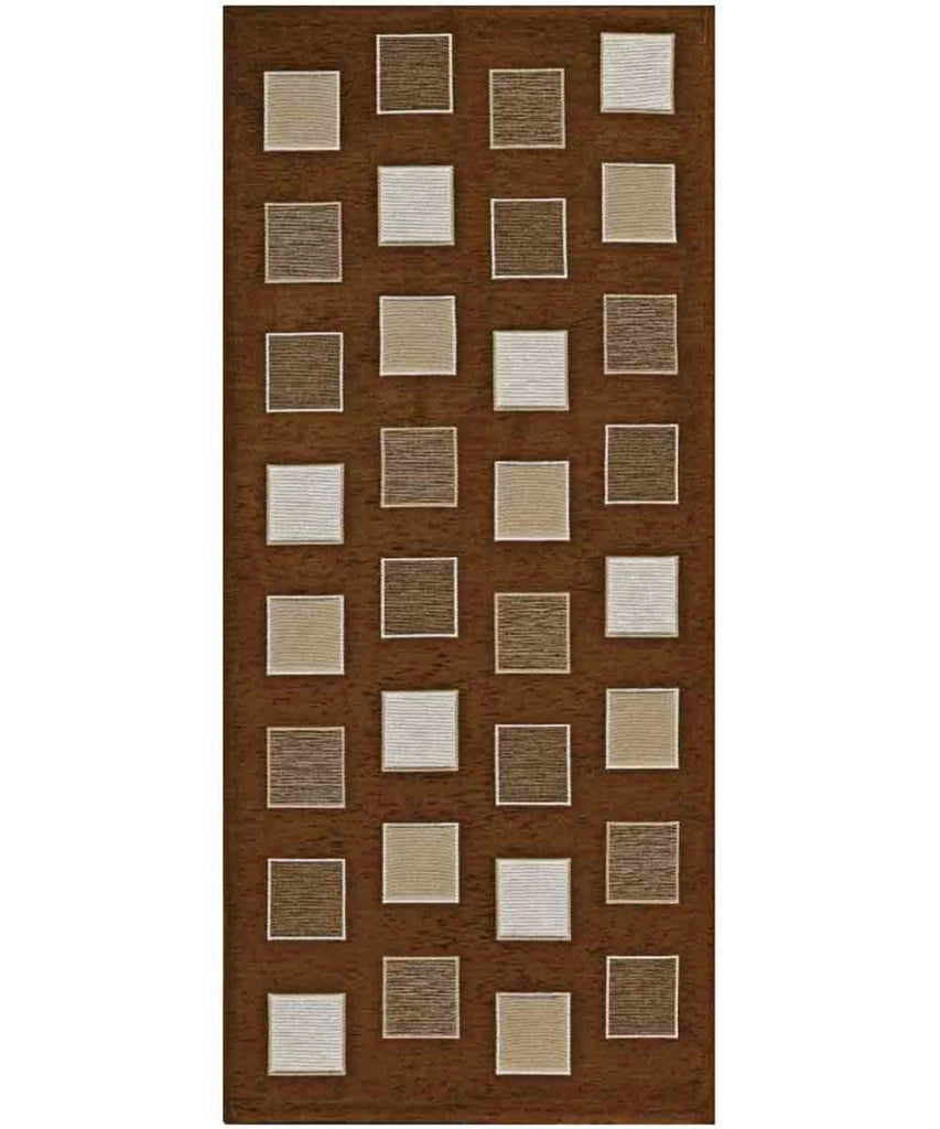 Tappeto moderno SQUARE MARRONE geometrico a quadri, passatoia cucina multiuso lavabile in lavatrice e anti-scivolo cm.55x190