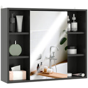 Mobiletto da bagno con specchio, ante e 6 scomparti aperti ¨C Minimal ¨C Nero 60x14.5x49.4 cm