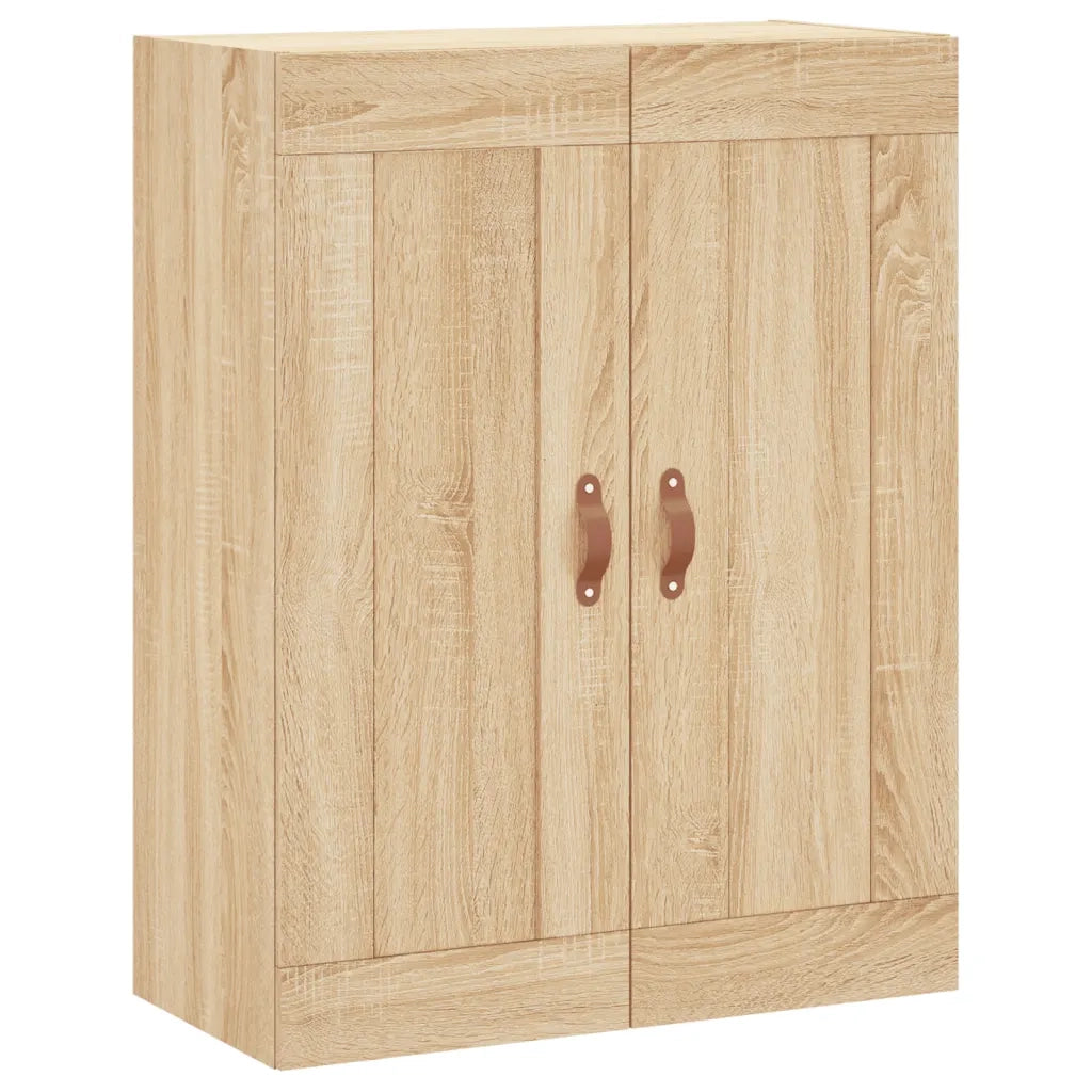 Set di 2 pratici e decorativi pensili da parete con ampio spazio contenitivo 69,5 x 34 x 90 cm realizzati in legno composito di rovere Sonoma 02_0055462
