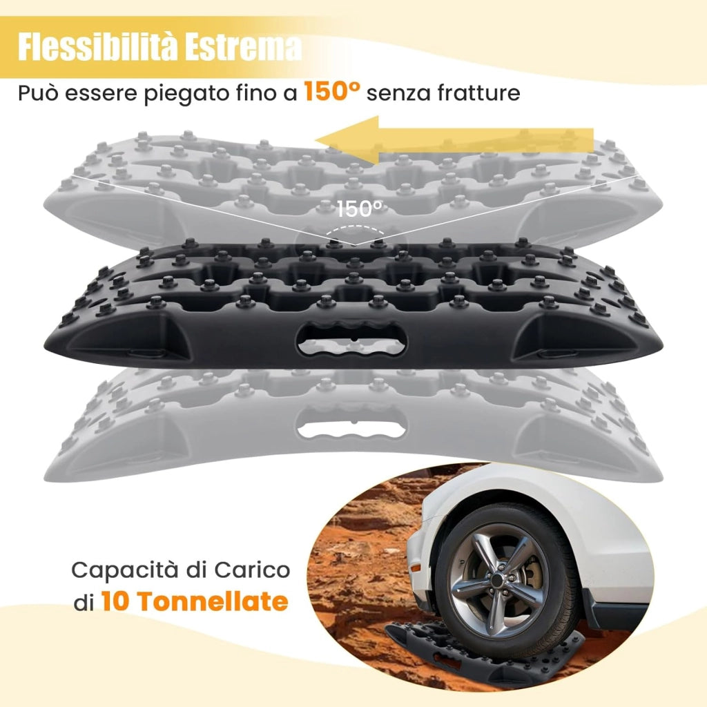 Tappetino di Trazione 2 Pezzi, Carico 10T, Piastre di Trazione per SUV Camper Auto Camion, Tavola di Recupero per Piste Offroad, per Sabbia, Neve, Fango (Nero, 58 x 31 x 6 cm)