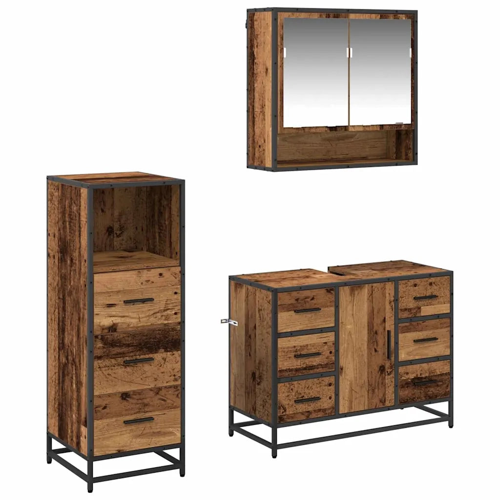 Set di mobili per il bagno con cassetto 3 pcs Legno vecchio 3402494