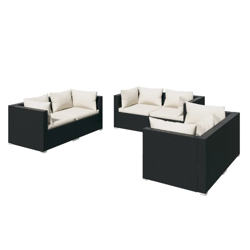 Set Divani da Giardino 6 pz con Cuscini in Polyrattan Nero 3102295
