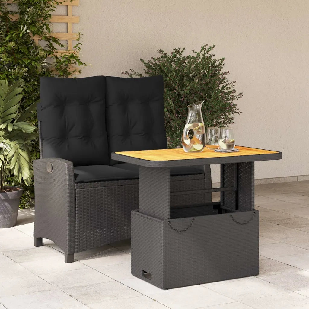 Set da Pranzo da Giardino 2 pz con Cuscini Nero in Polyrattan 3277394