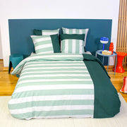 Set biancheria da letto in cotone a righe bianco e verde, 2 posti