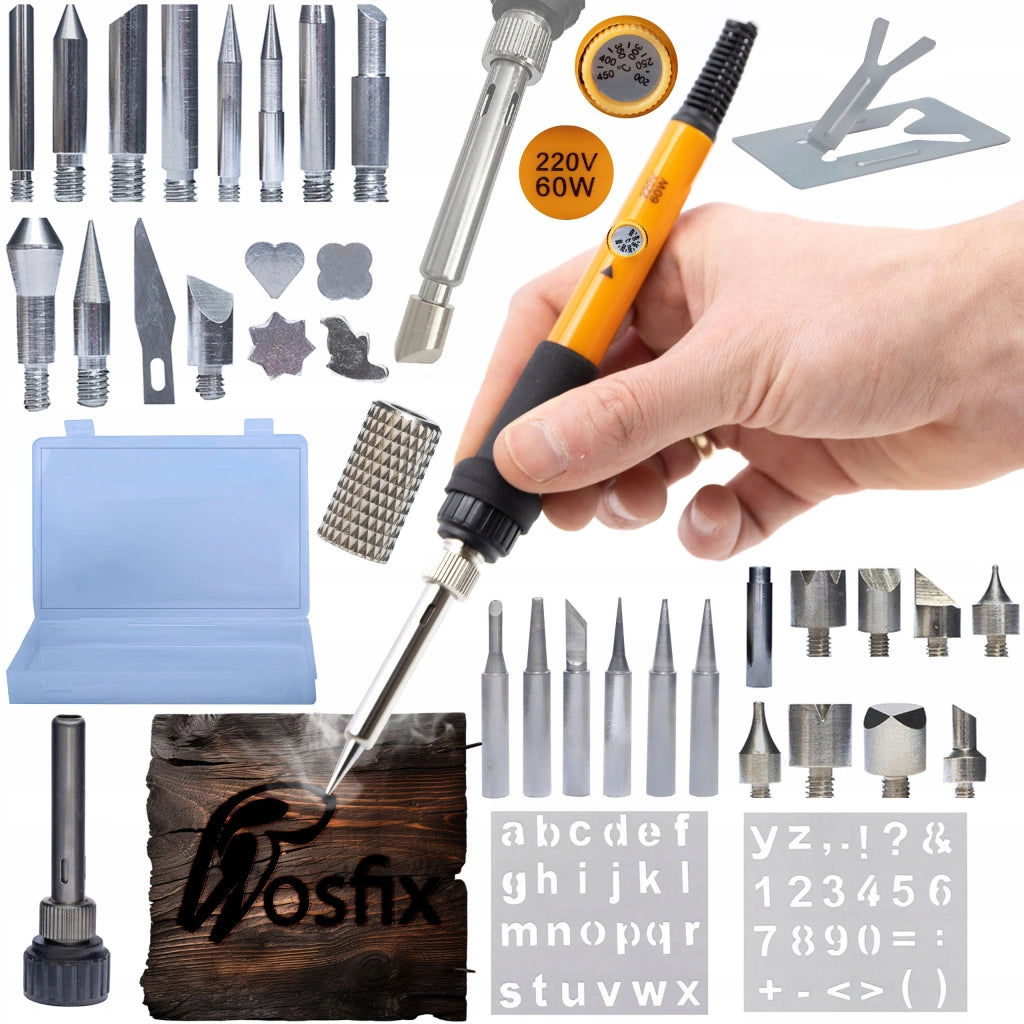 Set 8 in 1 Saldatore di Precisione con Potenziometro OP60W – 6 Punte, 30 Elementi Pirografia, Organizer 160x240x30mm