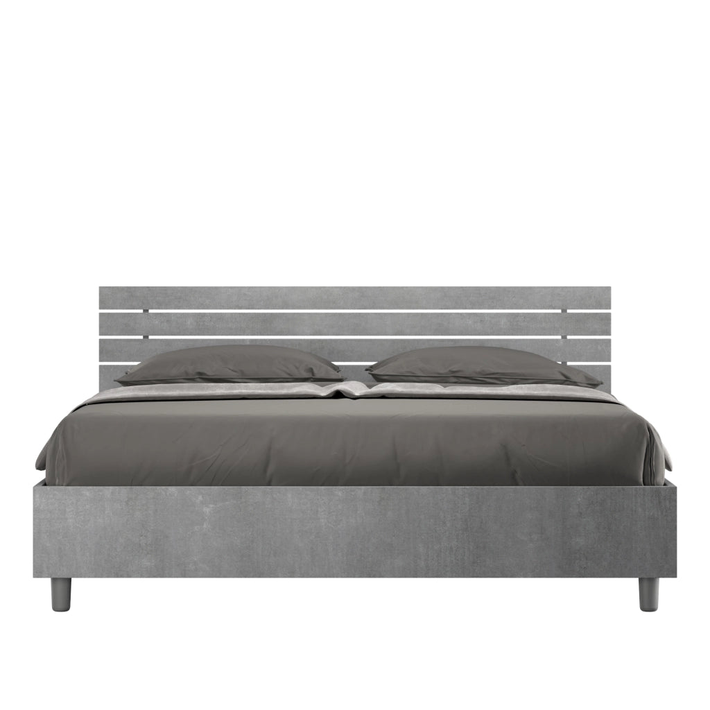 BS COM Letto matrimoniale contenitore 160x200 testata dritta con doghe cemento