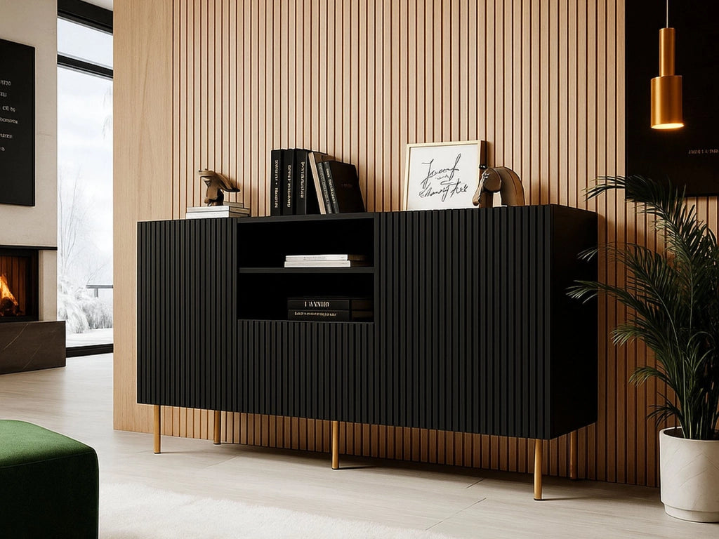 Madia Stornara, Credenza 4 Ripiani, 150x42x82h cm Nero
