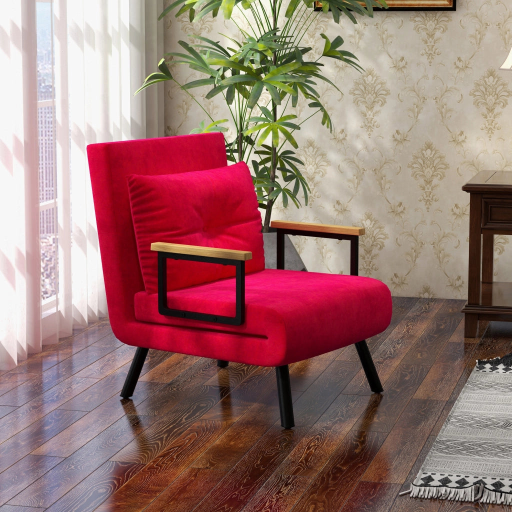 Poltrona Letto Pieghevole ¨C Minimal ¨C Velluto Rosso 63x73x81 cm