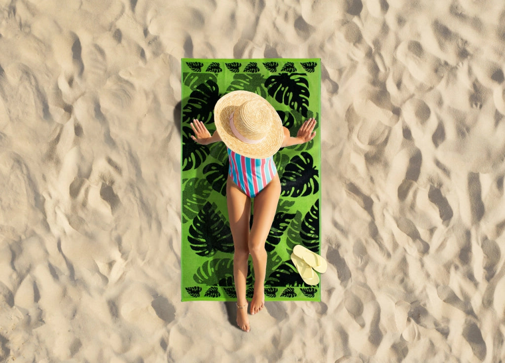 Telo Mare Jacquard Spugna Asciugamano Spiaggia Disegno Thai - Telo Mare - Verde