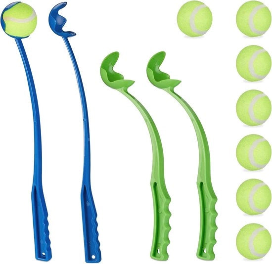 Set di lanciatori per cani da 4 pezzi con 8 palline da tennis - Giocattoli per cani - Astucci colorati e palline per un gioco infinito