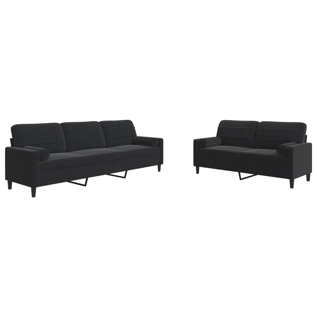 Set di Divani 2 pz con Cuscini e Rinforzi Nero in Velluto