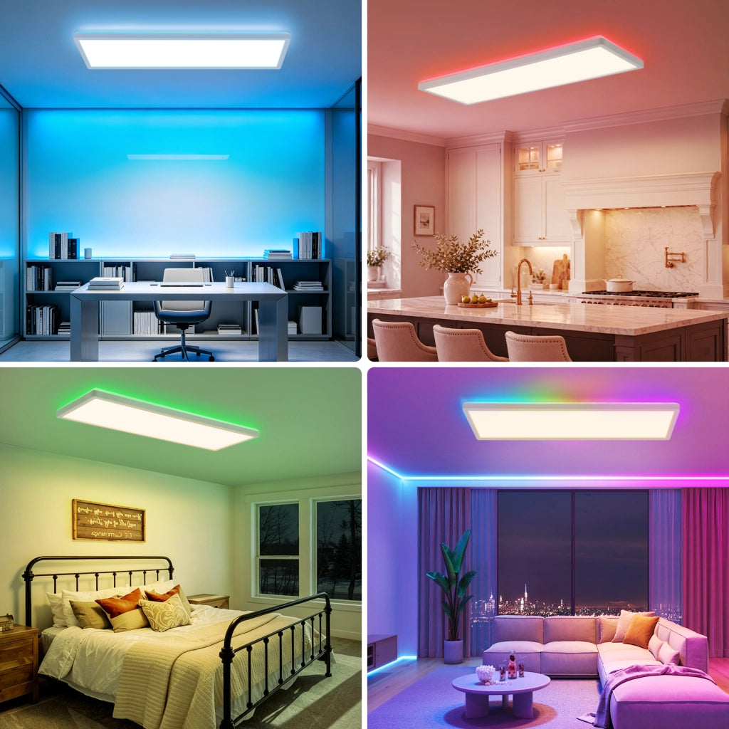 ZMH Lampada da soffitto LED Pannello Dimmabile Lungo Luce Diurna Retroilluminazione RGB Ufficio 22W per Soggiorno Bianco