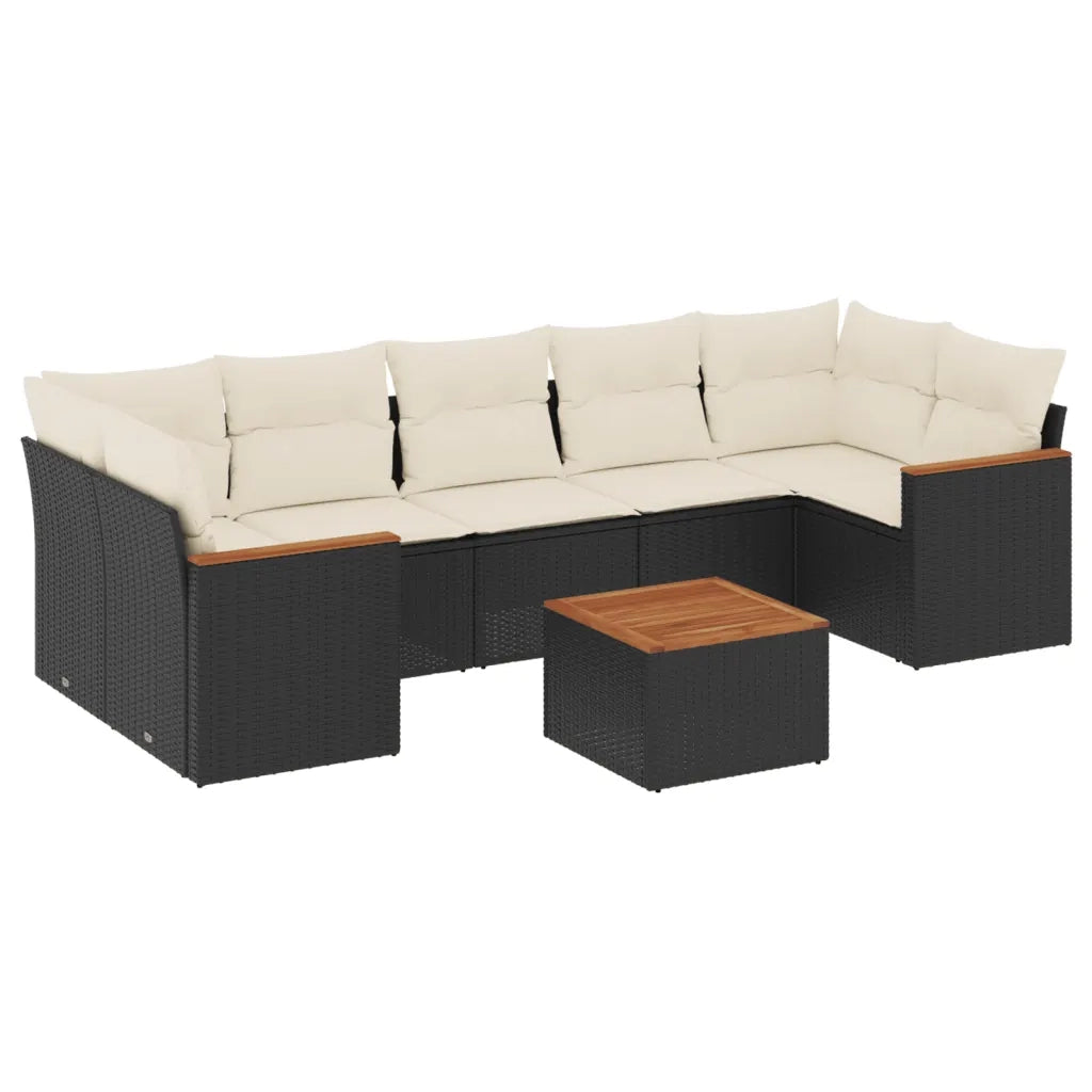 Set Divani da Giardino con Cuscini 8 pz Nero in Polyrattan