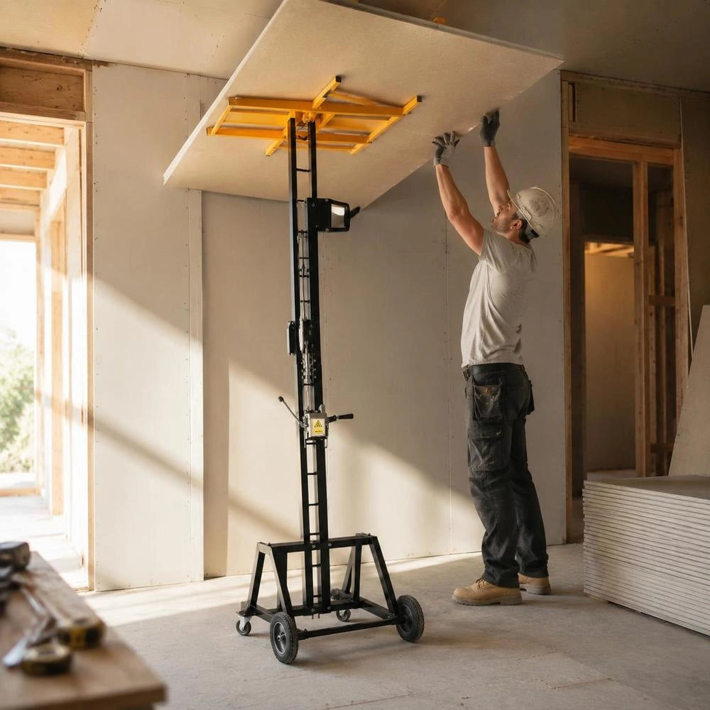 Drywall Lift, Panel Lifter With 68 Kg Capacity For Ceiling And Wall Mounting, One-person Drywall Construction, 1219 X 4878 Mm Max. Vertical Panel Lifter With Wheels, Easy Transport (yellow)