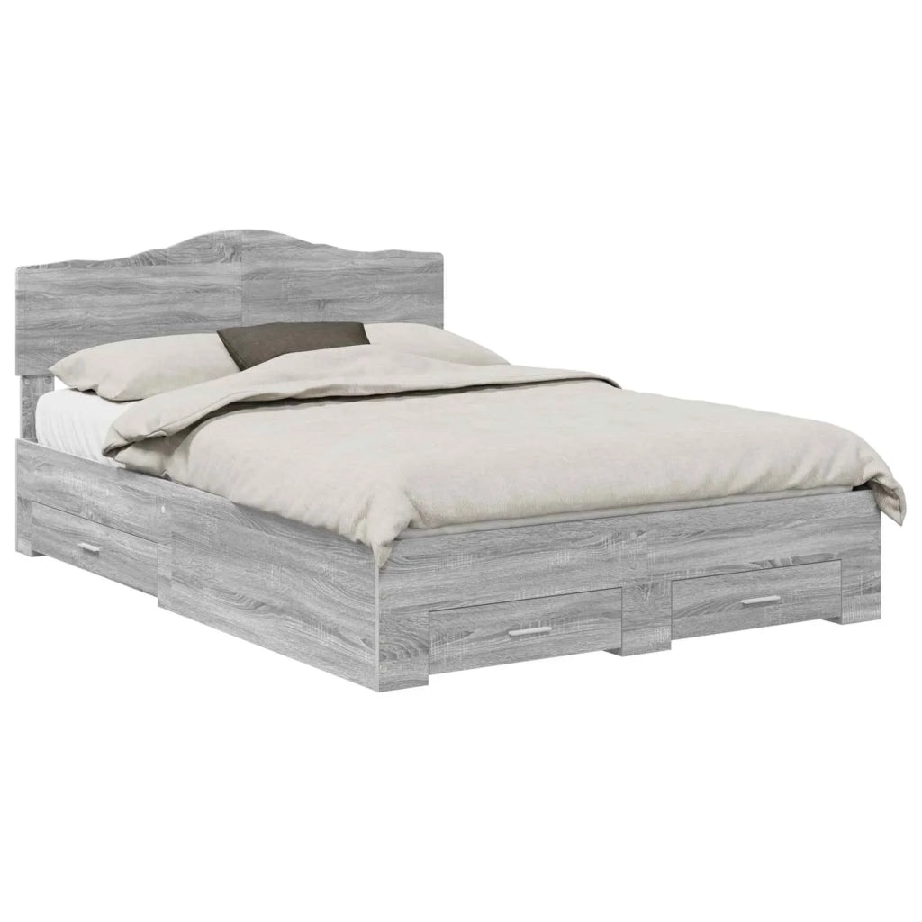 Letto matrimoniale | Letto per adulti | Struttura del letto con testiera Grigio Sonoma 140 x 190 cm