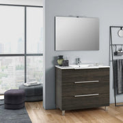 Composizione Mobile Bagno 100cm a Terra Con Tre Cassetti e Specchio - Testa di Moro