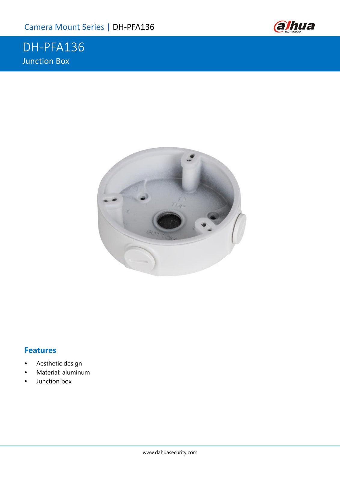 Basetta Telecamera Aluminio PFA136 - Dahua