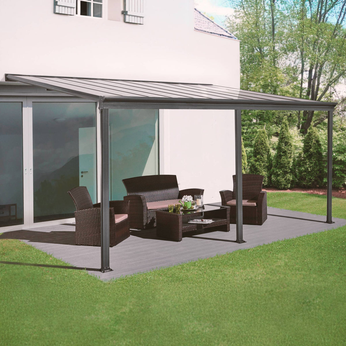 Pergola 3x5m in alluminio con grondaia, antracite