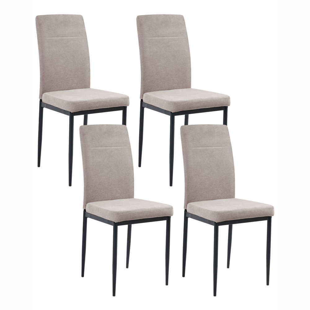 Set di 4 sedie da pranzo in tessuto, rivestimento tortora gambe in ferro nero senza braccioli per sala da pranzo